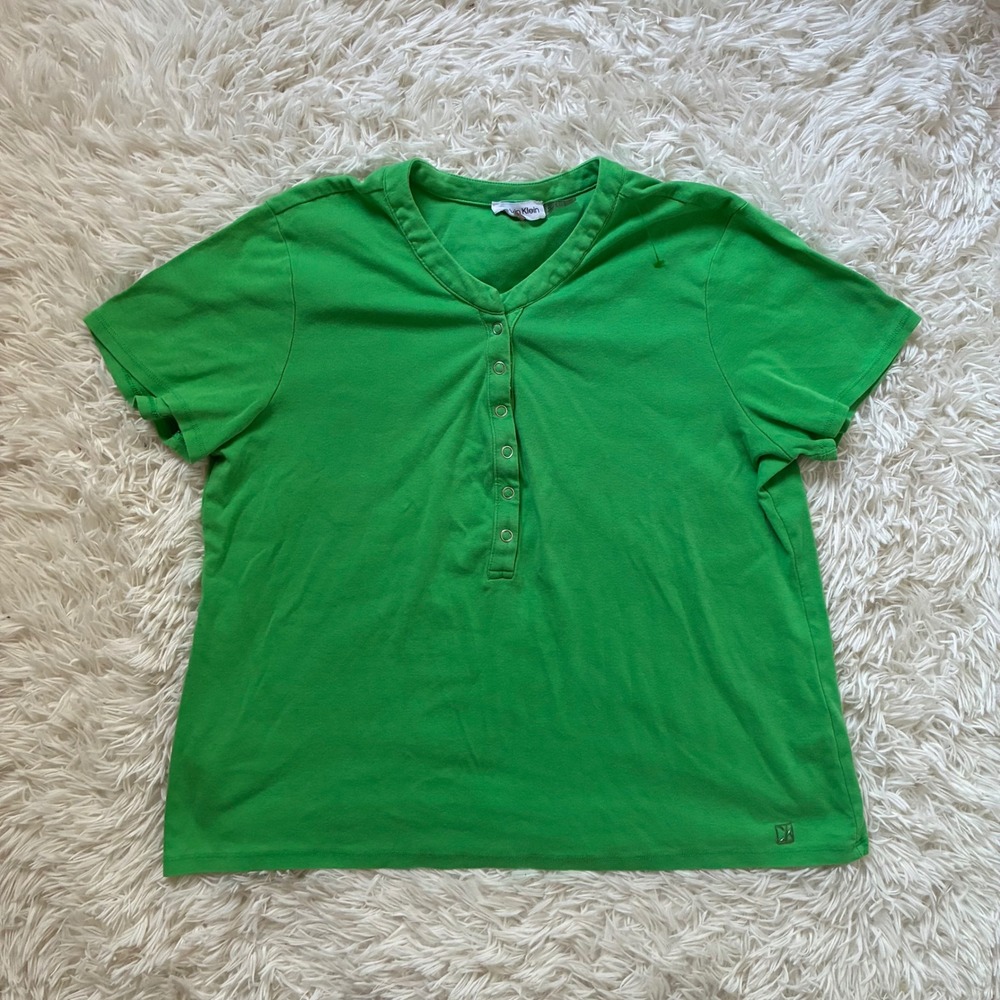 Calvin Klein Womens Green Short Sleeve Henley Snap Button Top Size XL